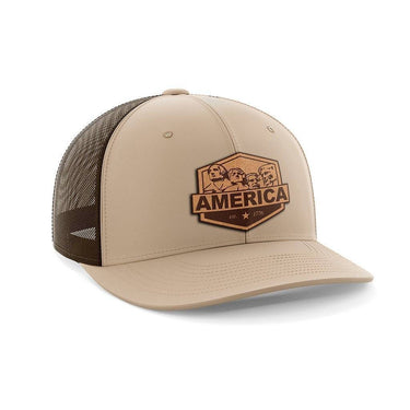 America Mount Rushmore Leather Patch Hat Hat Greater Half Khaki/Coffee